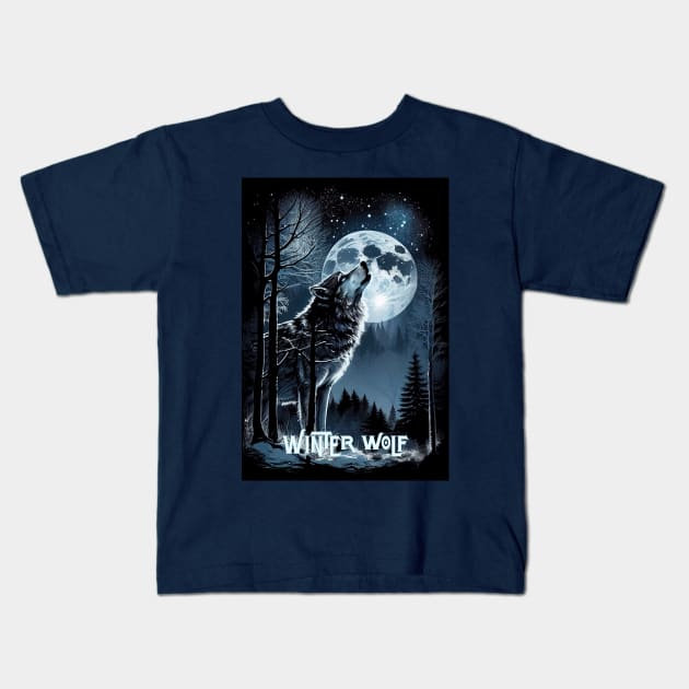 Winter Wolf Kids T-Shirt by ABART BY ALEXST 